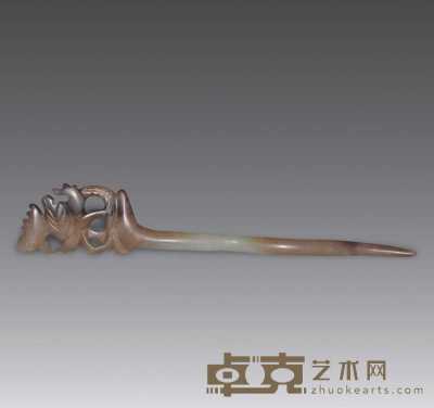 宋 青玉雕凤型发钗 长13.5cm